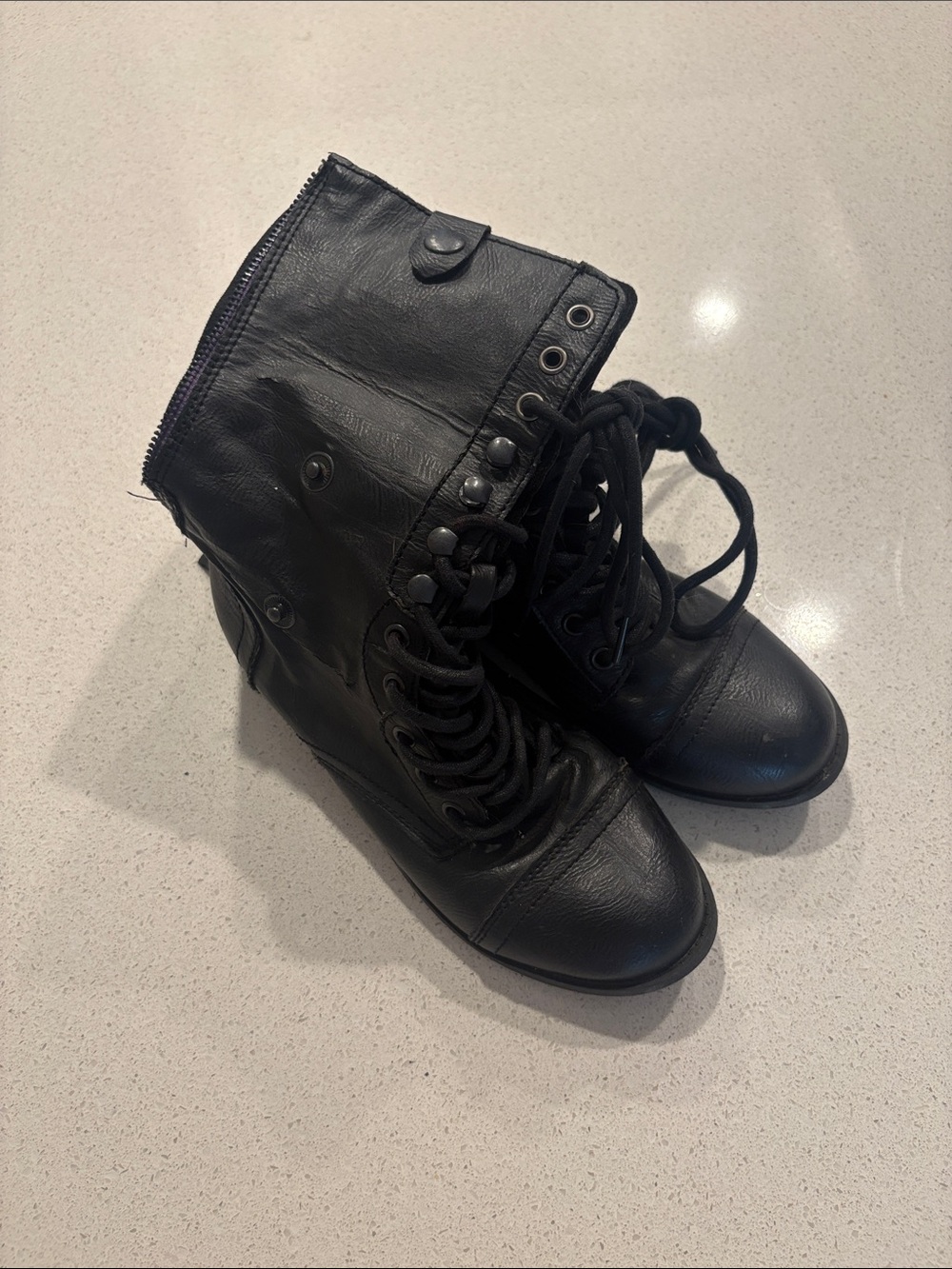 Women's Black Lace-Up Combat Boots